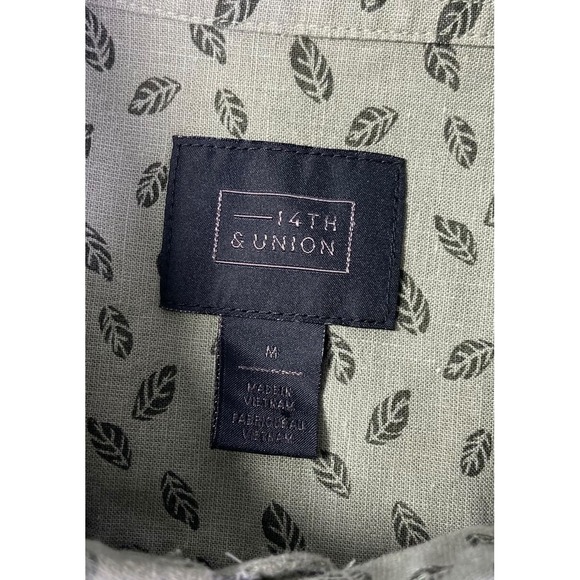 14th & Union Mens Olive Green Floral Short Sleeve Button Down Shirt Size M - Picture 5 of 11